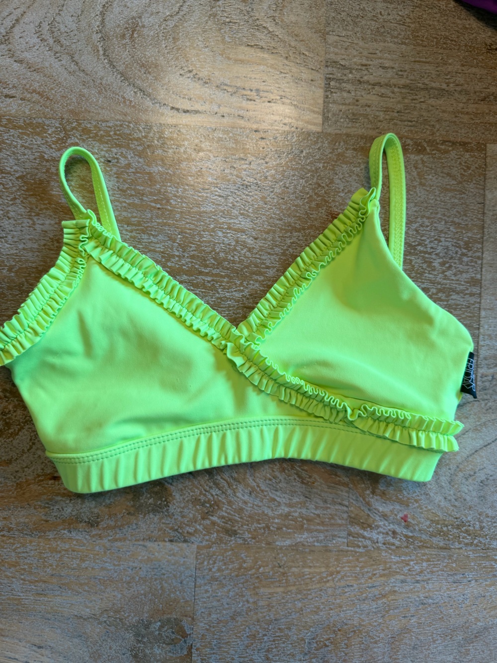 Tiger Friday Girls Neon Lime Ruffle Sports Bra